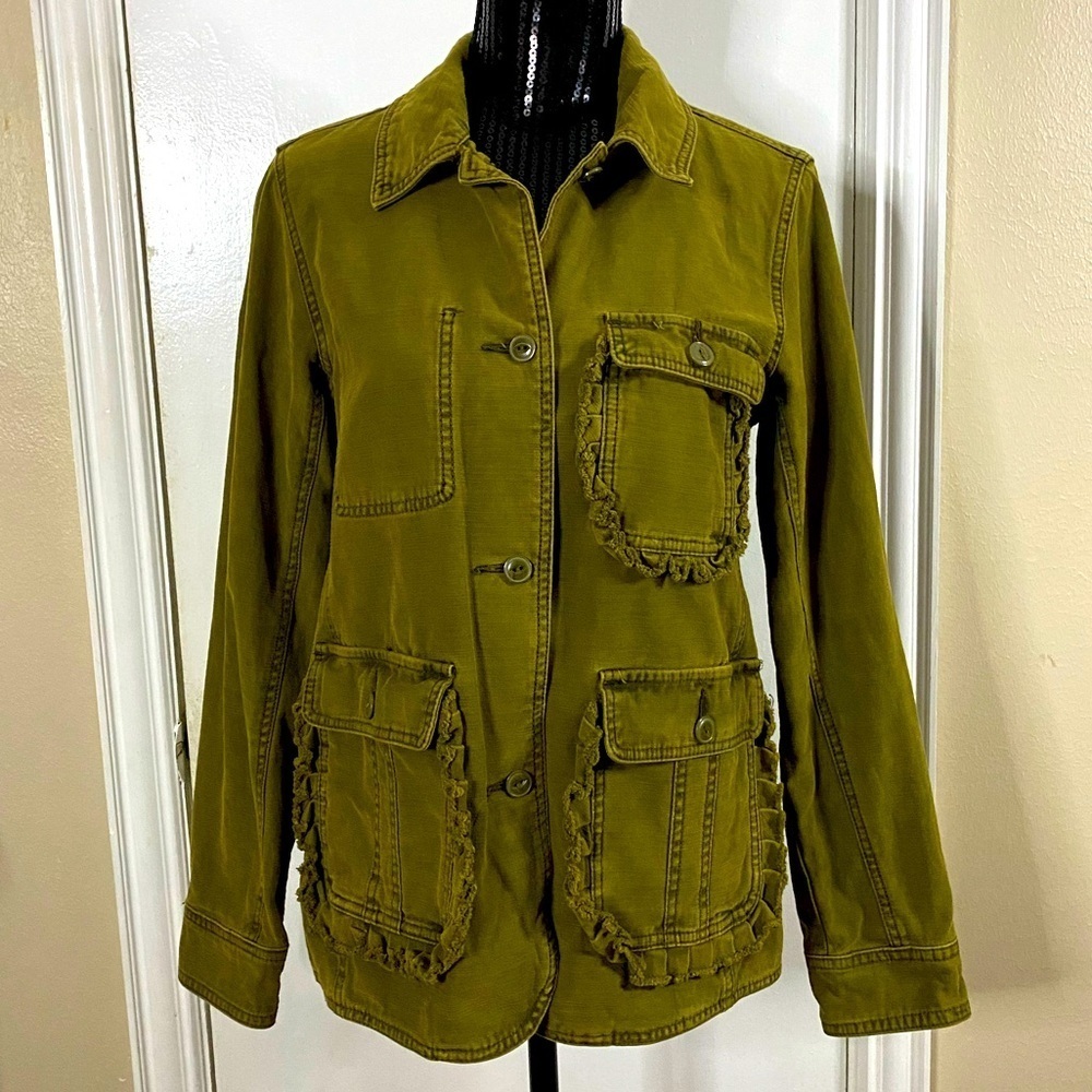 Anthropologie By Anthropologie Olive Green Military Jacket 3 Pockets Medium Fall - Picture 13 of 13